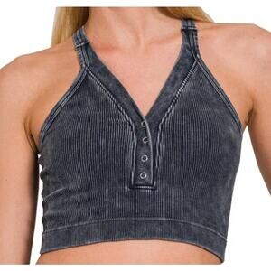 Kali Rose Boutique Ribbed Henley Style Cropped Tank / Bralette Top Sz L/XL